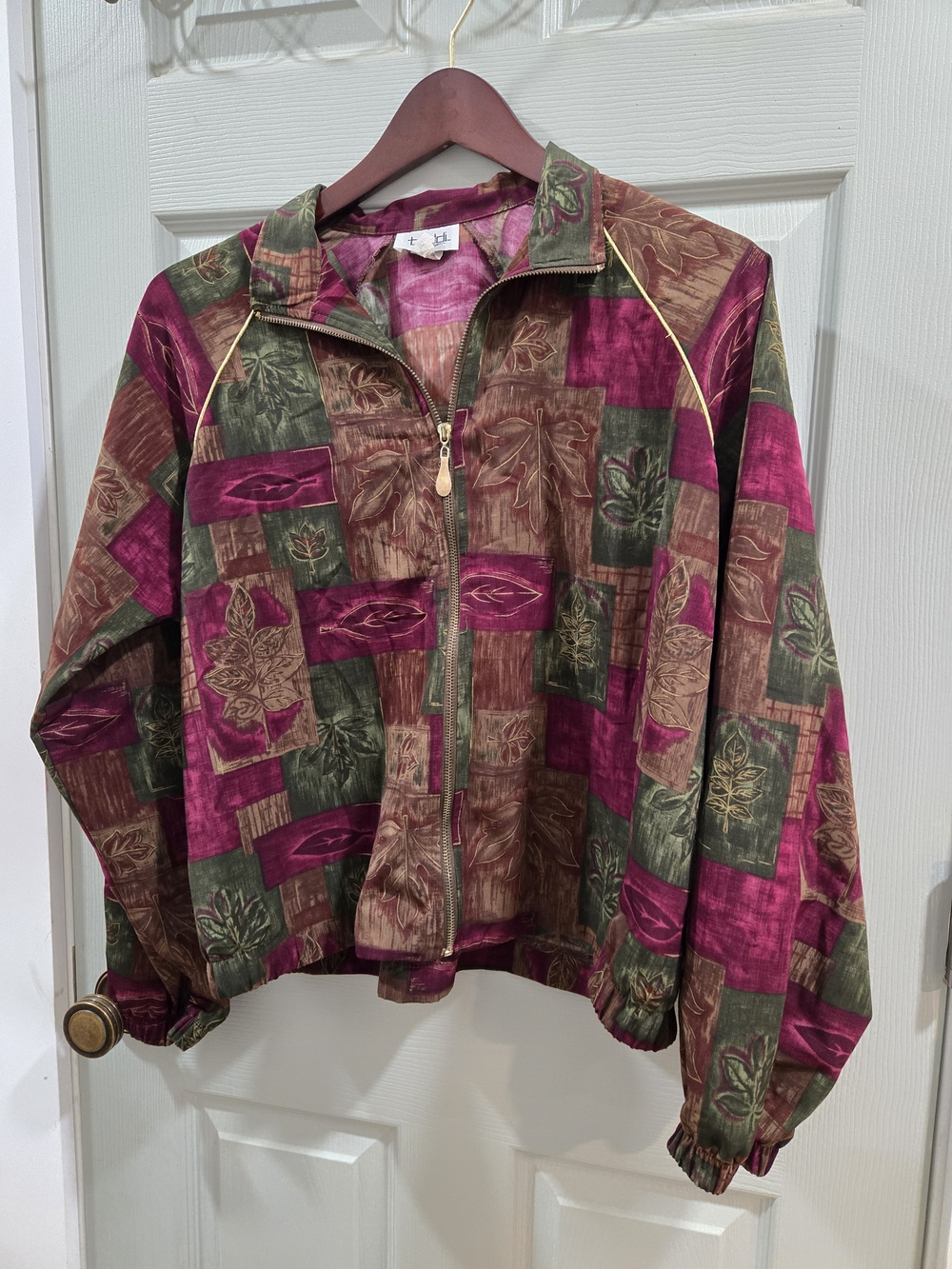 90s Vintage Teddi Multicolor Patchwork Bomber Jacket in Magenta, Olive & Brown